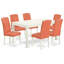 Ensemble de table de salle à manger 7 pièces composé d'une table de salle à manger rectangulaire et de 6 chaises de salle à manger Parson en simili cuir rose flamant, blanc lin-88061767-88061769-13053065