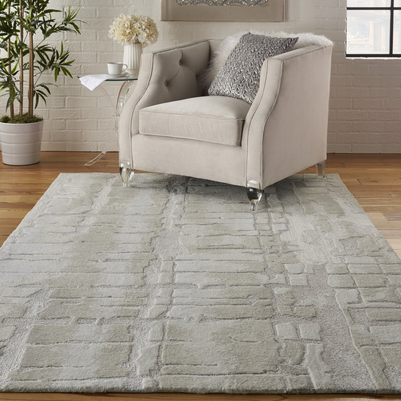 Tapis bleu moderne fait à la main, Rectangle 5 pi 3 po x 7 pi 9 po