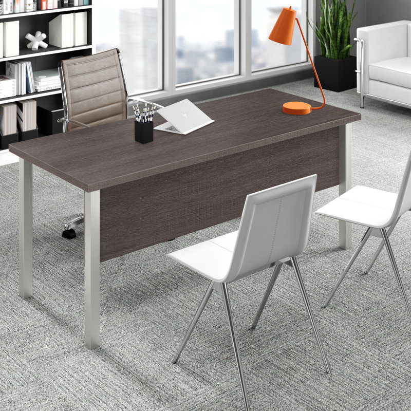 Idael Desk with Square Metal Legs, 72W, Bark Gray