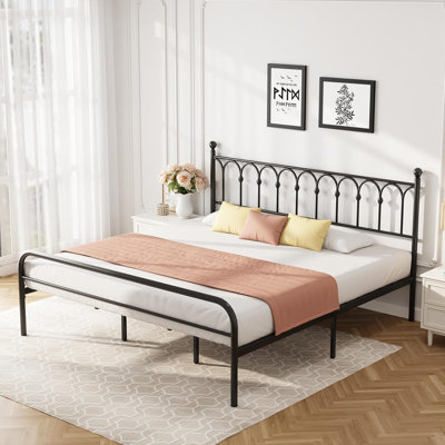 Melati Metal Bed Frame with Headboard Platform Bed No Box Spring Needed