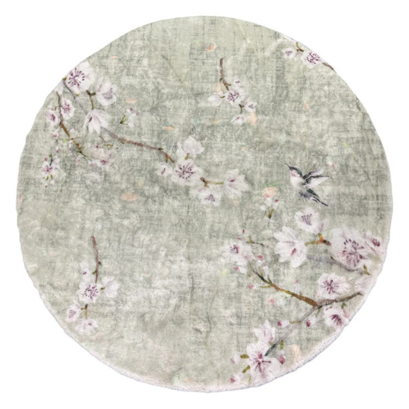 Shag Floral Area Rug, Celadon, Round 8'