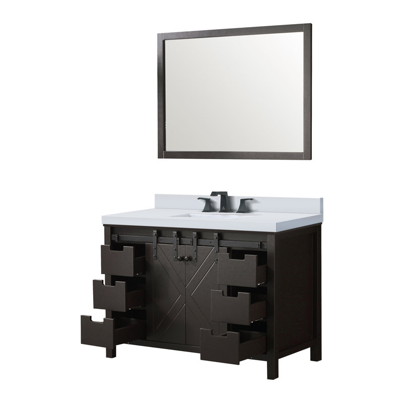 Marsyas 48 in W x 22 in D Bath Vanity, Faucet Set and 44 in Mirror, Brown, White Cultured Marble