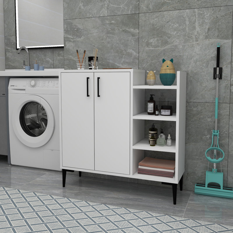Armoire polyvalente moderne, blanche, 35,4 x 35,6 x 11,6 pouces | 100% panneau de particules enduit de mélamine, épaisseur: 0,7 pouce | Rangement supplémentaire avec de nombreuses tablettes, fixation murale, design élégant et fonctionnel