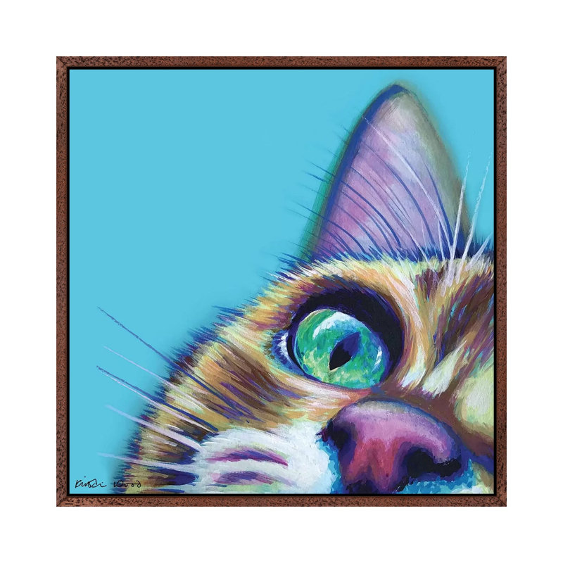 Ginger On Turquoise by Kirstin Wood - Painting on Canvas, Classic Brown Wood Framed, 45.72 cm H x 45.72 cm W