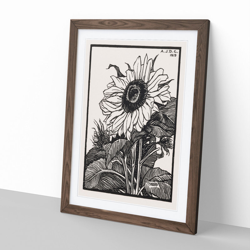 Sunflower by Julie De Graag - Picture Frame Painting, Walnut Framed, 36cm H x 27cm W x 2cm D