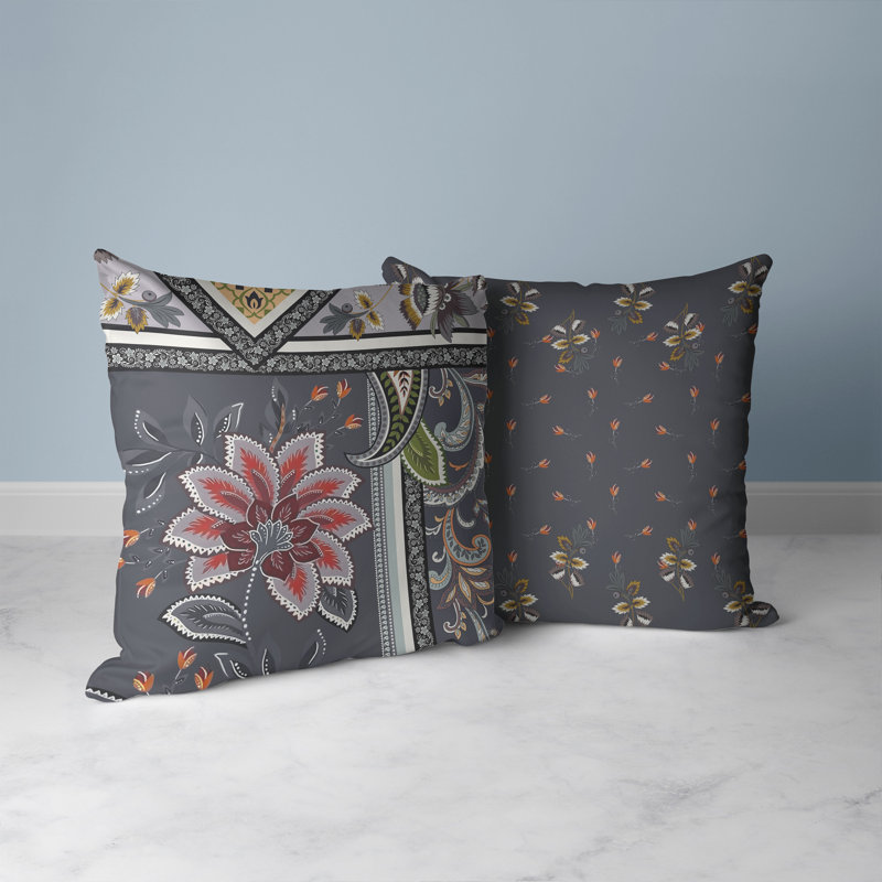 Coussin Floral, H 20 po x l 20 po, Gris