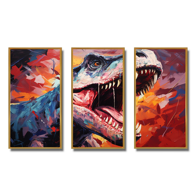 Popart Trex Dinosaur II - dinosaure, art mural, Cadre flottant doré, H 40 po x l 60 po