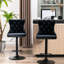 Tabouret de bar en velours noir avec pivot à 360 ° et siège réglable de 25 à 33 pouces, de 2 pour la maison, avec rivets martelés à la main, hauteur en pouces, boutons tirés vers l'arrière