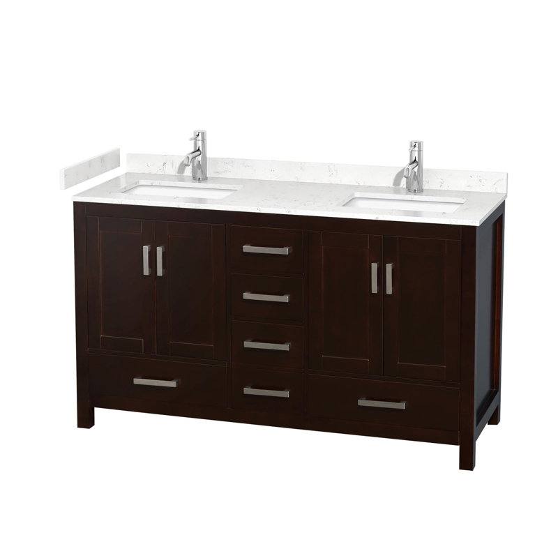 Sheffield 60" Bathroom Vanity Set No Mirror, Carrara Cultured Marble, Espresso