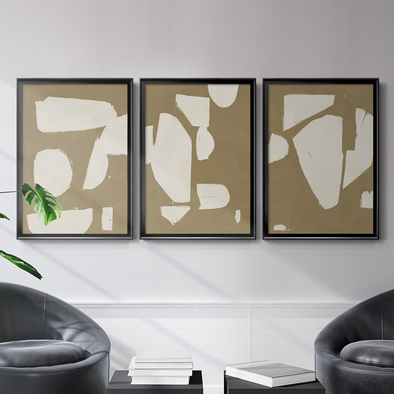 Chunky Abstract I - Ensemble de 3 reproductions d'art sur toile, H 42,5 po x l 61 po x P 2,5 po, Cadre noir