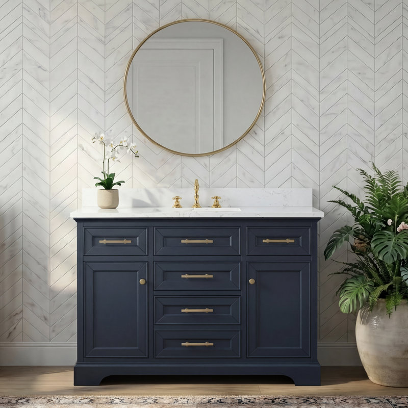 Thompson 48" W Single Vanity, Indigo Blue/Brushed Gold
