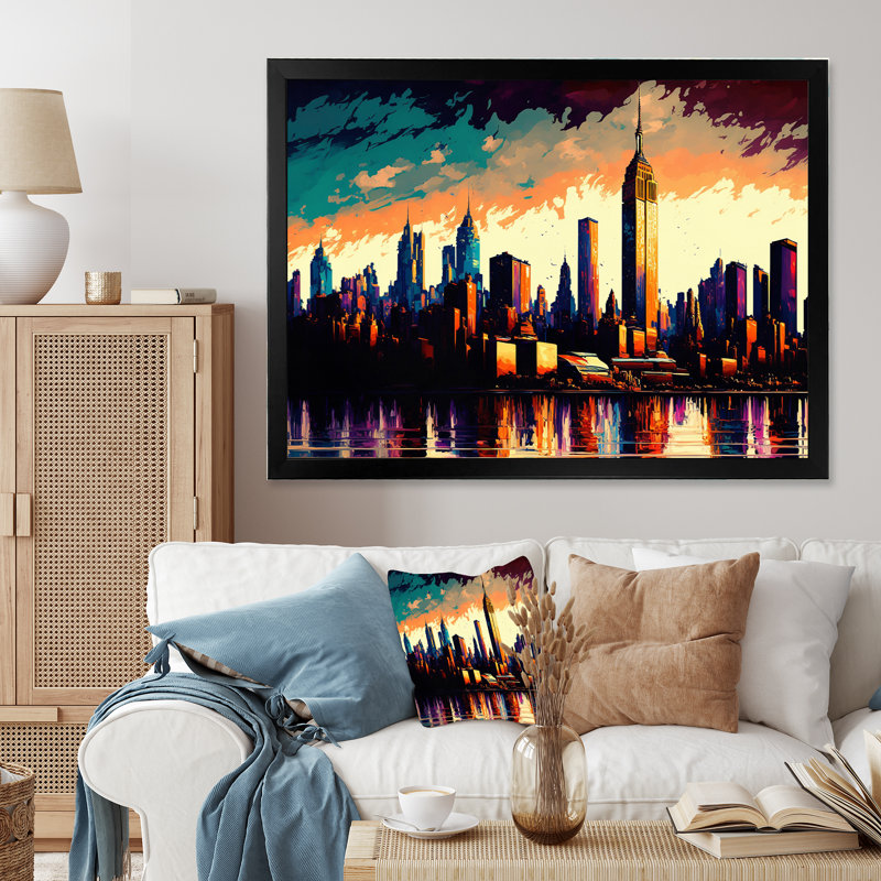 «New York City Skyline at Sunset», reproduction sur toile, Impression noire sur toile encadrée, H 12 po x l 20 po x P 1 po