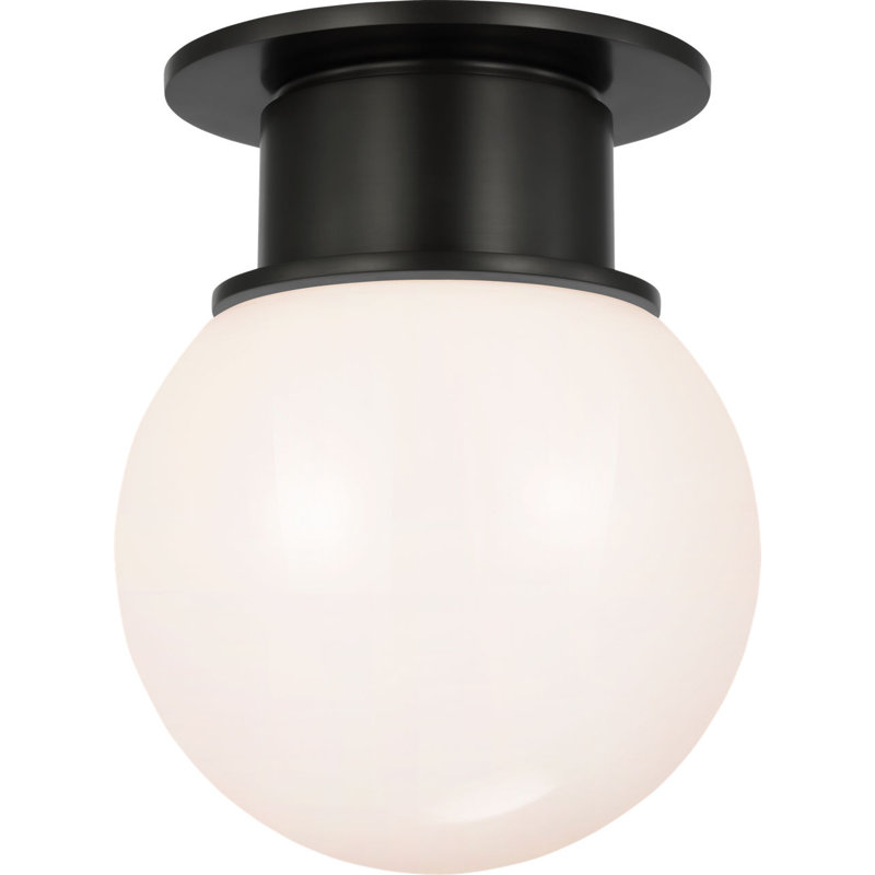 Callan Flush Mount with White Glass Dome, 11" H x 9" W x 9" D, Bronze