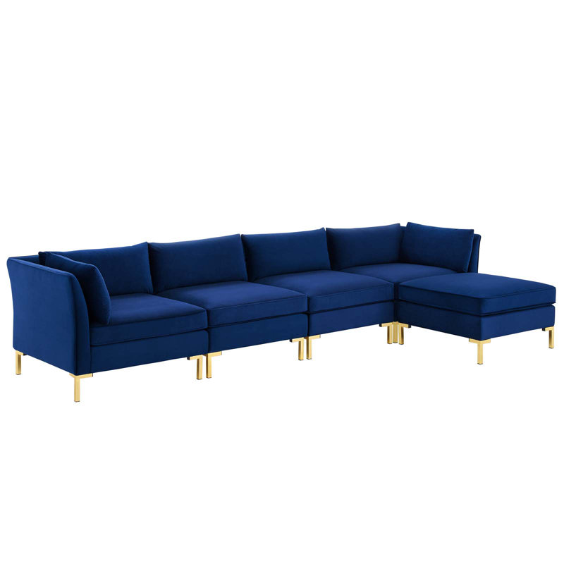 Canapé modulaire en velours performance 5 pièces Ardent, Bleu marine