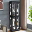 Élégante vitrine vitrée éclairée - Rangement à cadre en bois pour le salon, la cuisine et le garde-manger - Ampoule incluse - Idéal pour le vin, les jouets et les objets de collection - Noir
