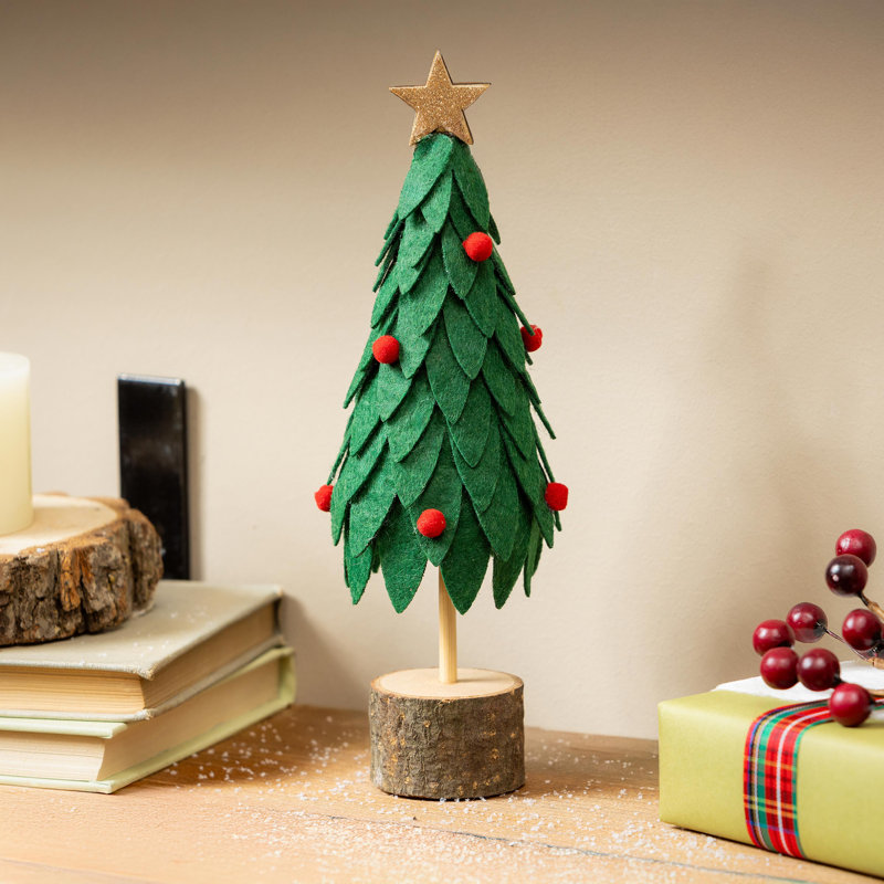 Décoration de table d'arbre de Noël en tissu et bois, 8,75 po H