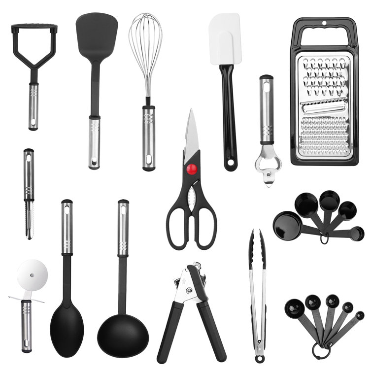 .com: Vremi 15 Piece Kitchen Gadgets Set - 5 Piece Heat Resistant  Cooking Utensils 4 Piece Collapsible Measuring Cups with Whisk Can Opener  Pizza Cutter Cheese Grater Ice Cream Scoop Veggie Peeler