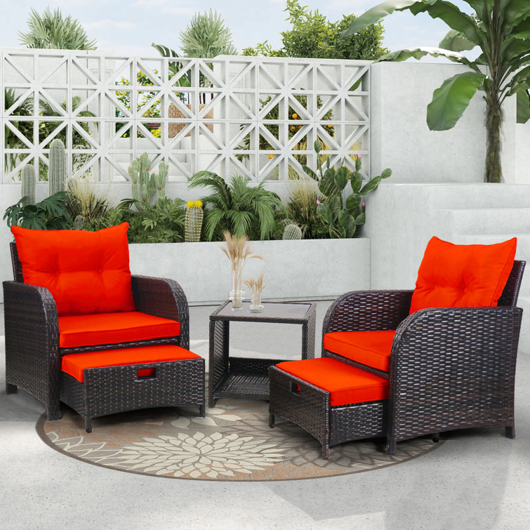 5 Pieces Patio Furniture Set With Ottomans All Weather Pe Wicker Rattan Outdoor Conversation Set Armchairs & Glass Coffe Table For Poorside Garden Balcony