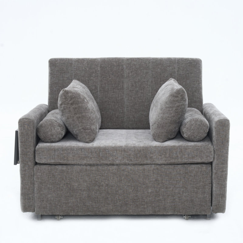 Canapé-lit polyvalent 3-en-1 - Très grand canapé-lit coulissant 75 "avec table à oreilles et poche latérale, Gris