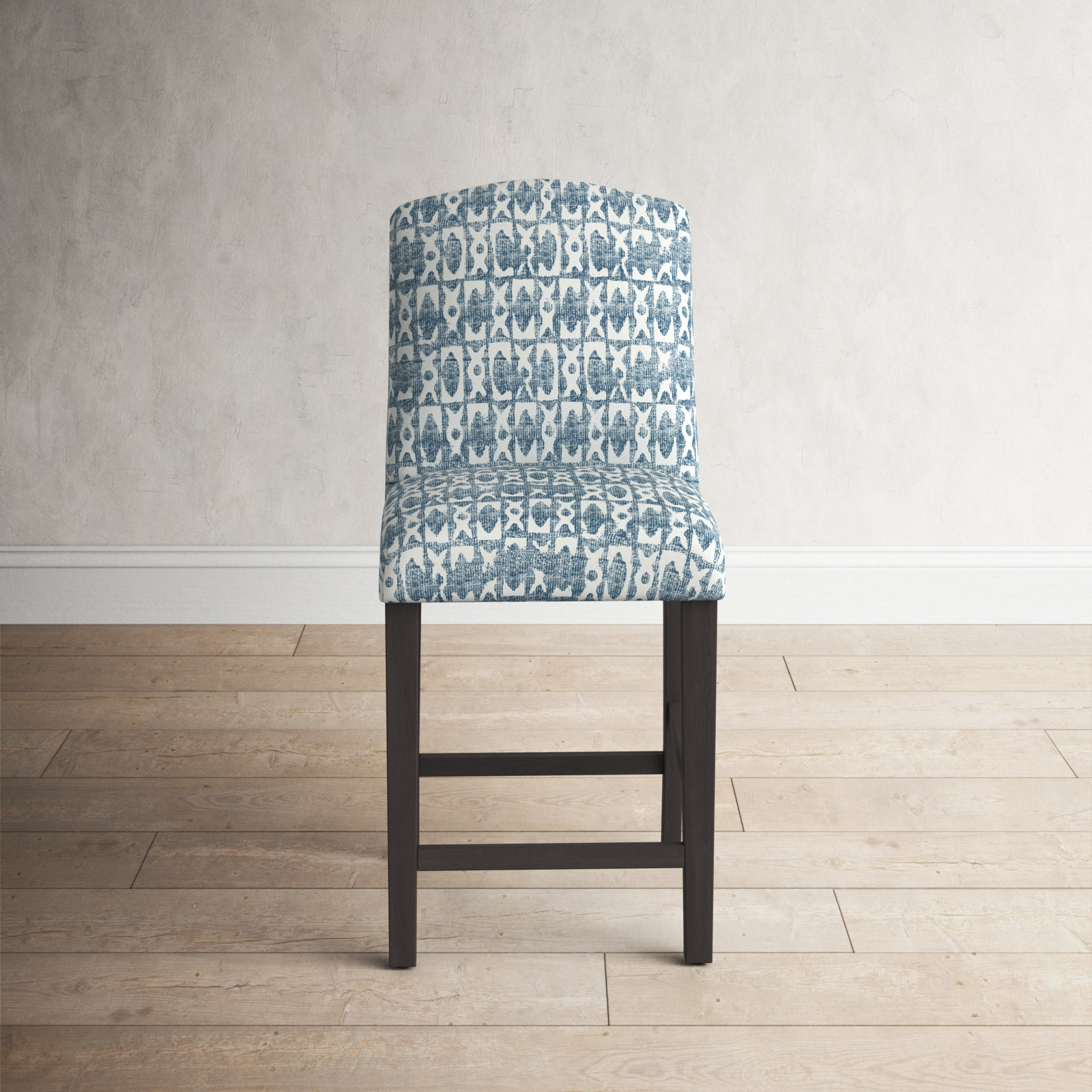 April Bar and Counter Stool, Bar Stool (31” Seat Height), Black Wood, Vine Stripe Dusty Blue