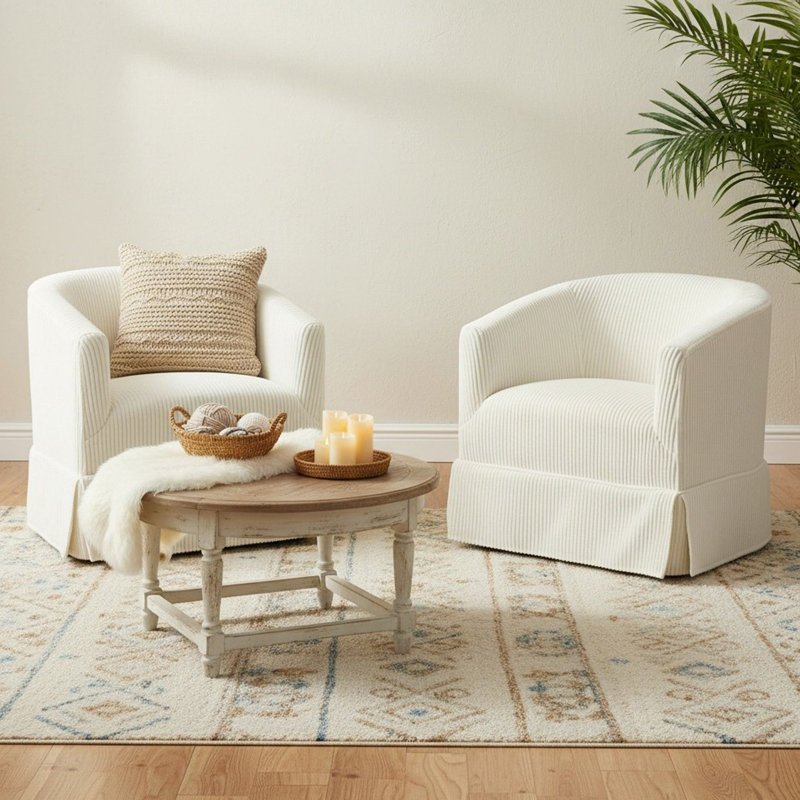 Upholstered Swivel Barrel Chair Set Of 2, Cream