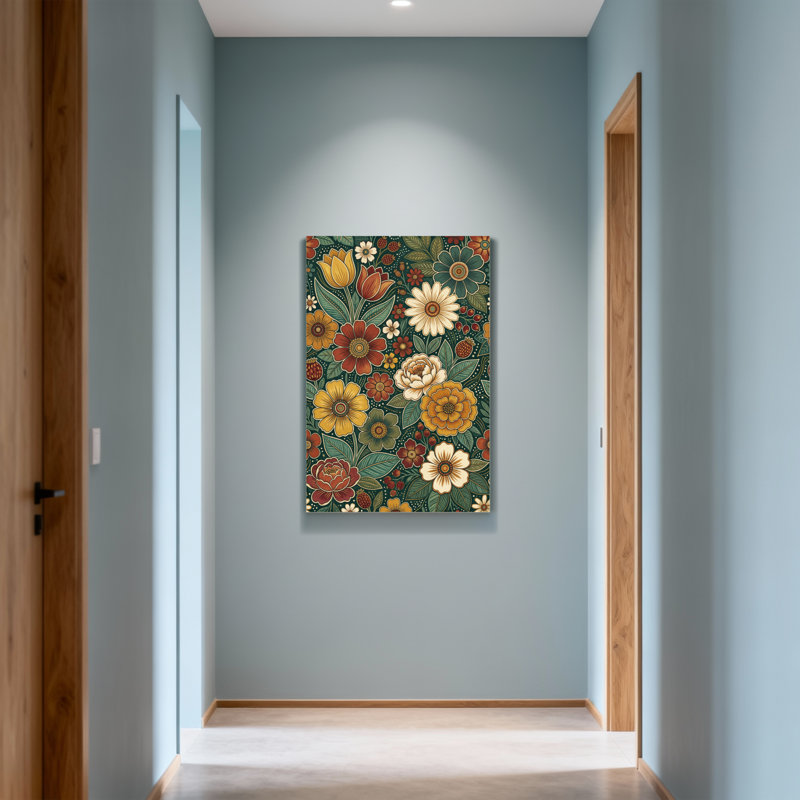 Motif floral de plantes et de fleurs aux couleurs vives et aux feuilles, H 30 po x l 20 po