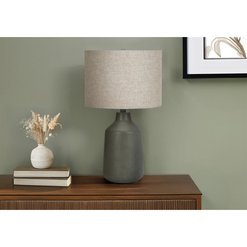 Lighting, H 24 po, lampe de table, béton gris, abat-jour beige, contemporain, Gris, Beige