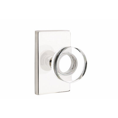 Ensemble de boutons de confidentialité Emtek avec rosette rectangulaire moderne et poignée en verre à disque moderne (fixation à fixation dissimulée)