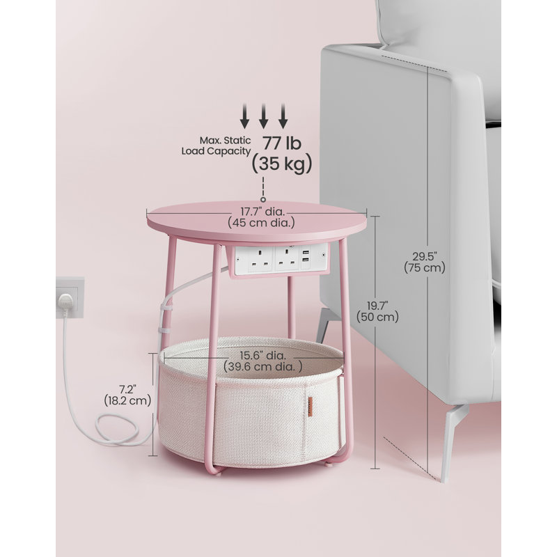 Nychelle Cross Legs End Table with Built-In Outlets, Pink Incorrect