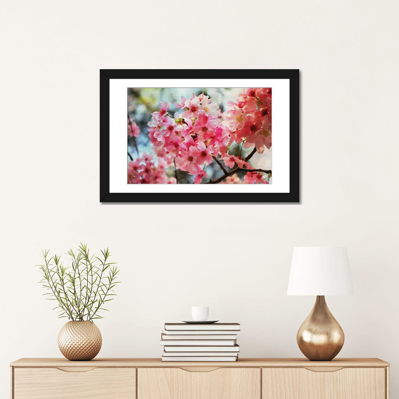 «Cherry Flowers IV» par Irena Orlov - reproduction d'art sur toile tendue, H 16 po x l 24 po x P 1 po, Blanc