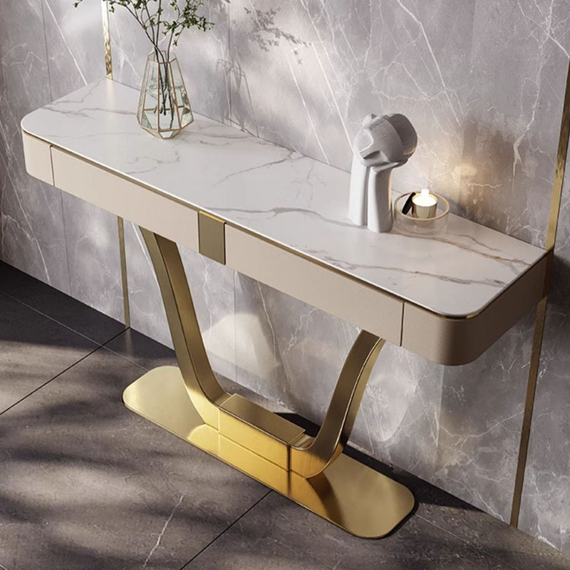 Console légère, luxueuse et moderne, H 35 po x l 47,2 po x P 13,8 po, Blanc / gris clair / or