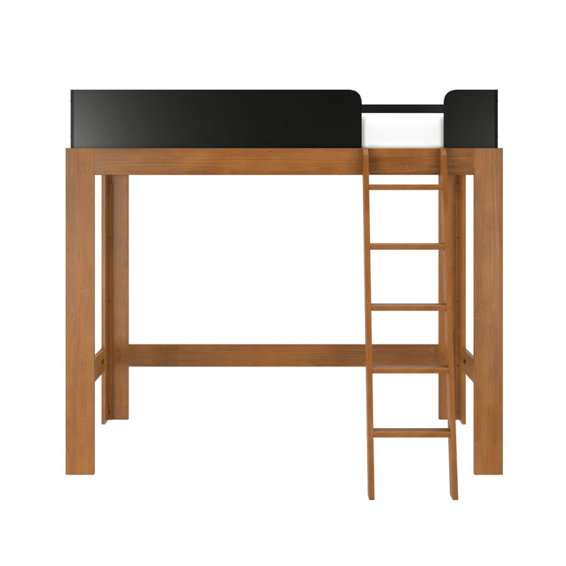Lit mezzanine simple en bois massif Ambur, Pacane / Noir