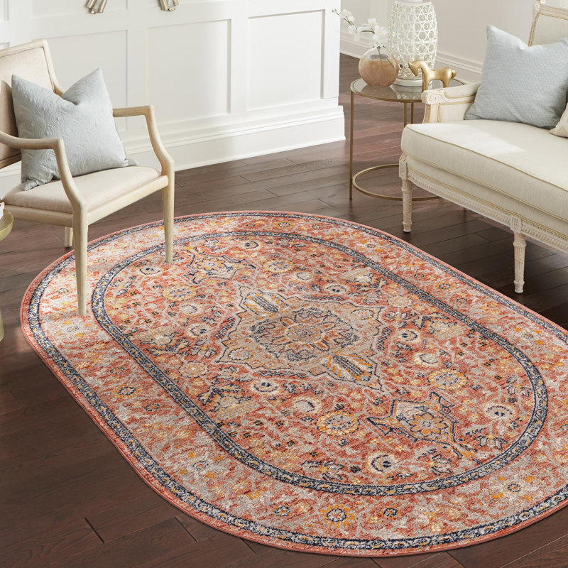 Alkire Oriental Area Rug, Oval 3'11" x 5'11", Brick Red