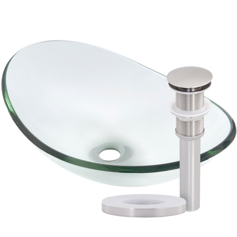 Novatto 13.5'' Glass Oval Bathroom Sink, Clear, Brushed Nickel