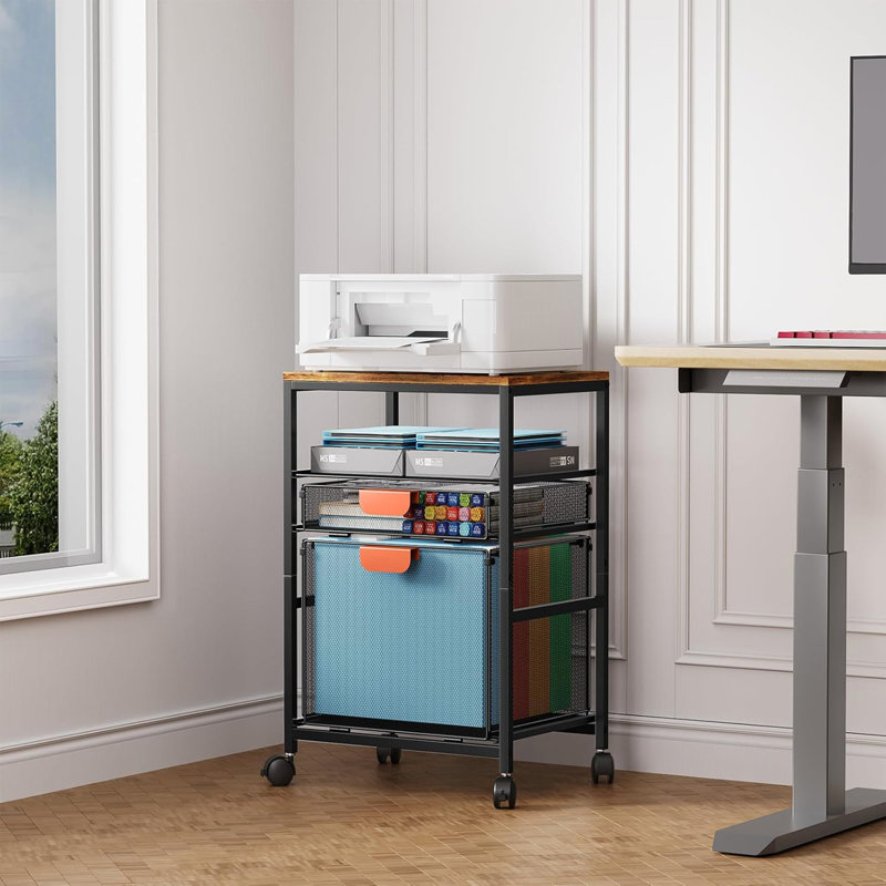Black Rolling File Cabinet With Handle - Mobile Filing Cabinet On Lockable Wheels (Printer Stand, Hanging File Organizer For Home Office)