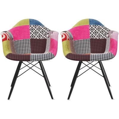 Hiebert Set Of 2 Plastic Seat Eiffel Black Wood Leg Dining Arm Chair