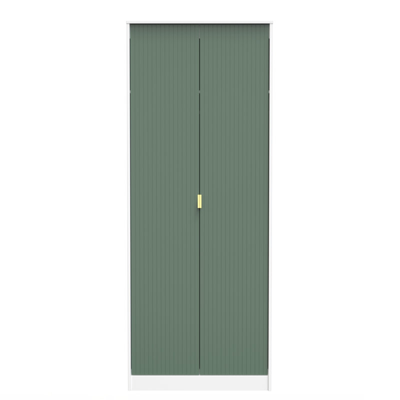 Fully Assembled 2 Door Wardrobe, 197cm H x 74cm W x 53cm D, Green/White