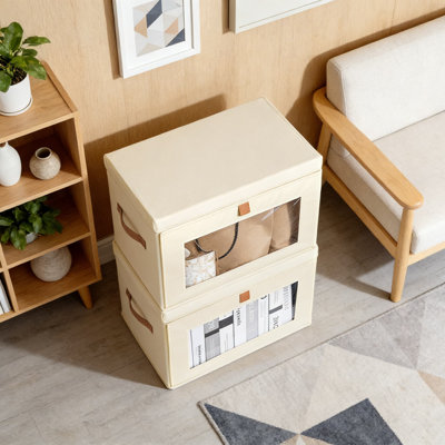 Storage Bins With Lids And Handles - Large Fabric Storage Cubes With Clear PVC Window, Front Opening Design For Easy Access, Sturdy Stackable Organize