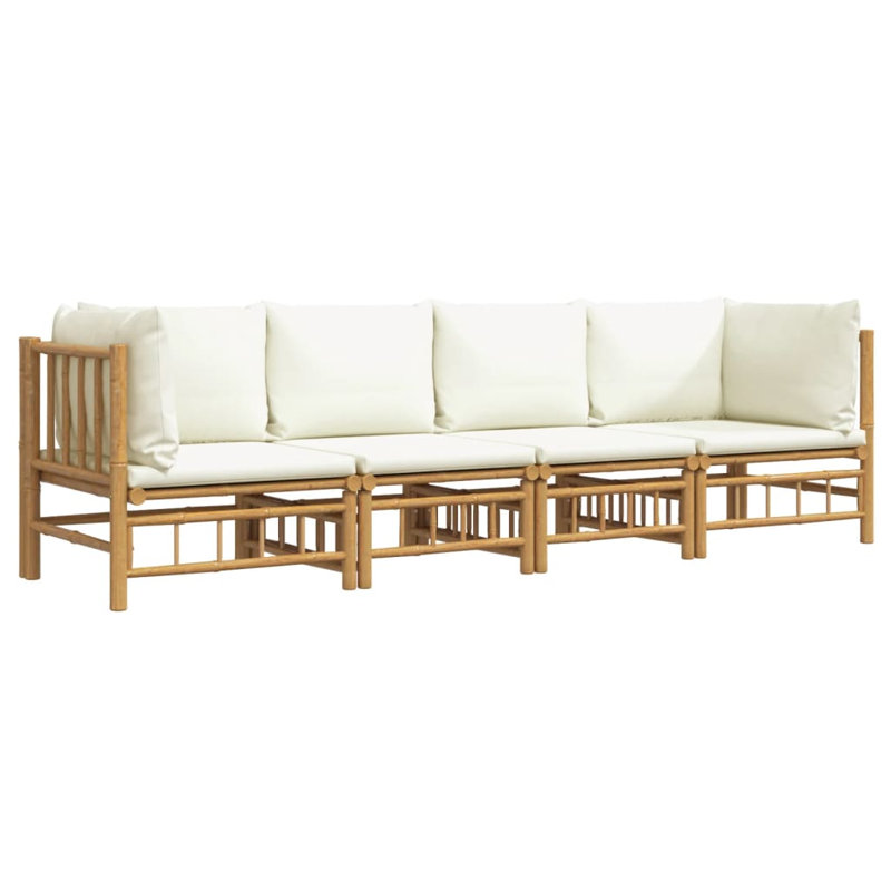 Canapé modulaire d'extérieur en L avec coussins Marta, Blanc crème