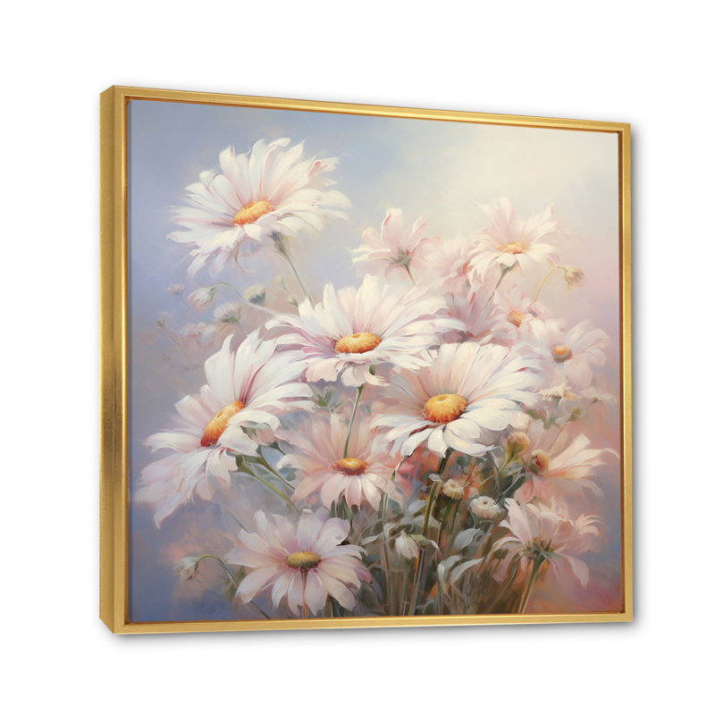 Impression de marguerite minimaliste I - impression, H 36 po x l 36 po x P 1,5 po, Cadre flottant doré