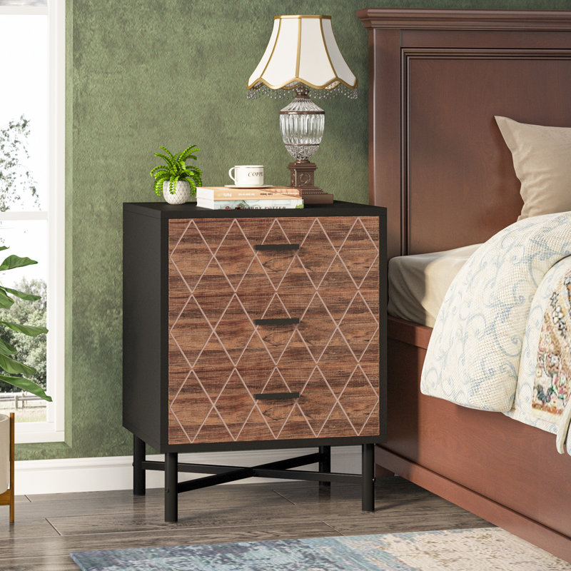 50cm W Metal Bedside Table, Black/Brown, Black