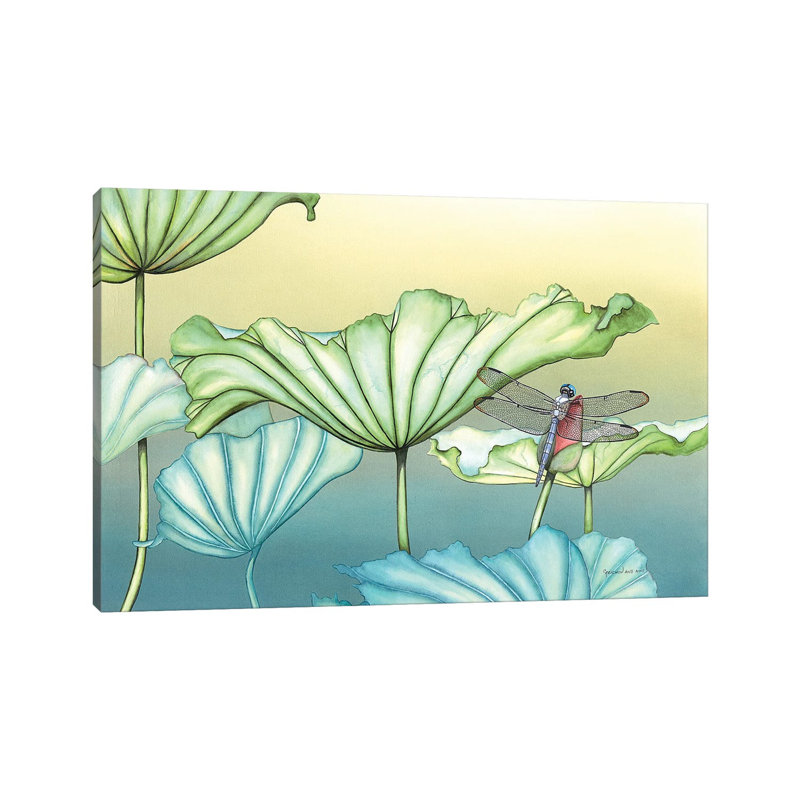 «Dragonfly On Lotus Blossum» par - Toile tendue, H 8 po x l 12 po x P 0,75 po