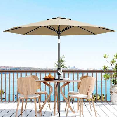 Parasol de table de marché extérieur de 10 pi avec manivelle et inclinaison à bouton-poussoir, 8 baleines en fer renforcé, auvent ventilé imperméable pour la terrasse, la piscine, la cour et l'abat-jour de jardin