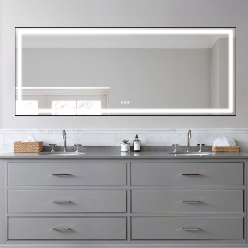 Aluminum Frame Led Frontlight Lighted Bathroom Vanity Mirror, Anti-fog/stepless Dimmable/3 Colors Adjustable, 36" x 96"