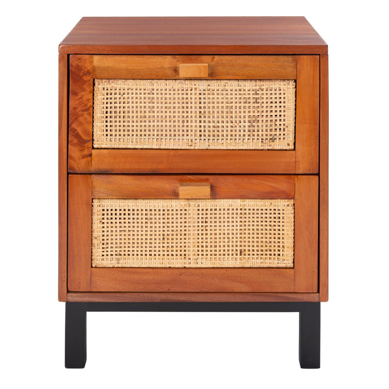 Elegant Linaris 18'' W Nightstand – Mid-Century Modern Rustic 2-Drawer Wood Table with Gold Handles, Brown