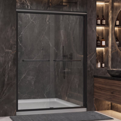 50" - 54" W X 72" H Double Sliding Framed Shower Door With Shower Glass And Two Towel Bar,Premium 1/4" (6mm) Thick Tempered Glass,Black