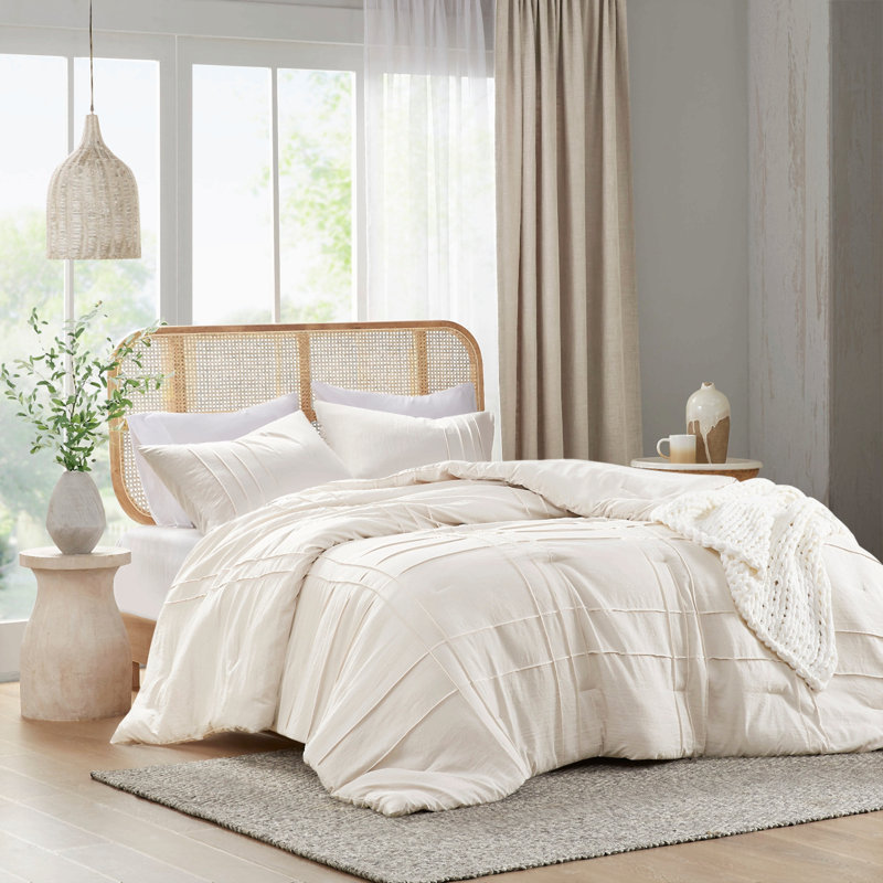 Ensemble de couette plissée en microfibre 3 pièces, format California King, Neutre
