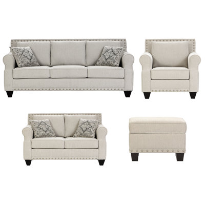 4-Piece Living Room Set – Sofa, Loveseat, Chair & Ottoman In Largo Oceanic/Estonia Teal