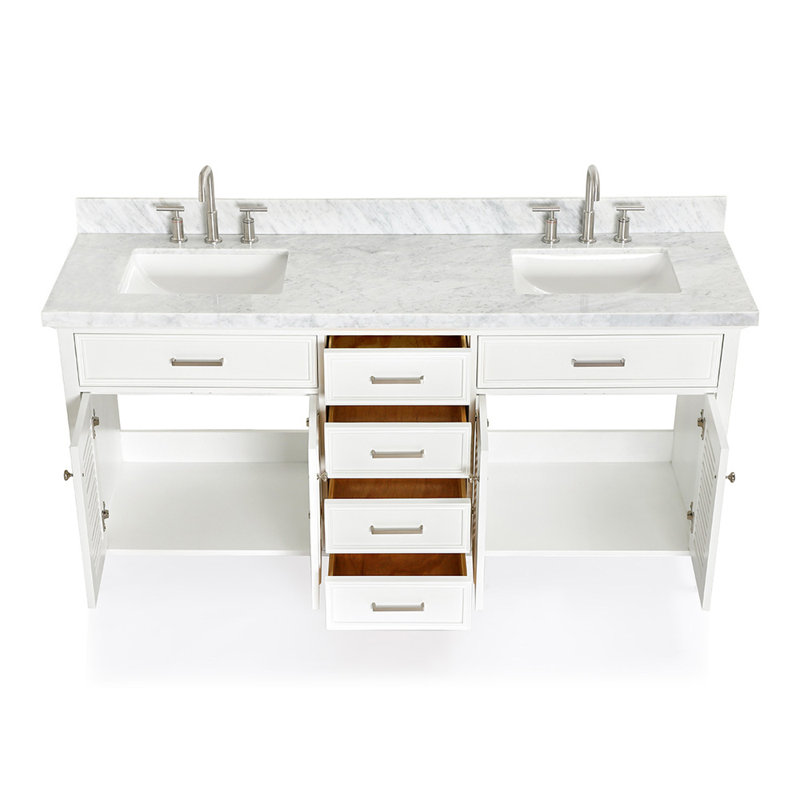 Kensington Double Vanity, White, Carrara White Marble, 73"