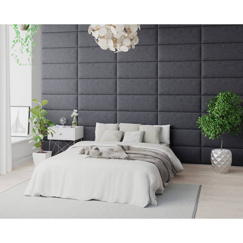 Kadean 30 cm x 75 cm Peel and Stick Upholstered Wall Paneling in Steel, Ebony